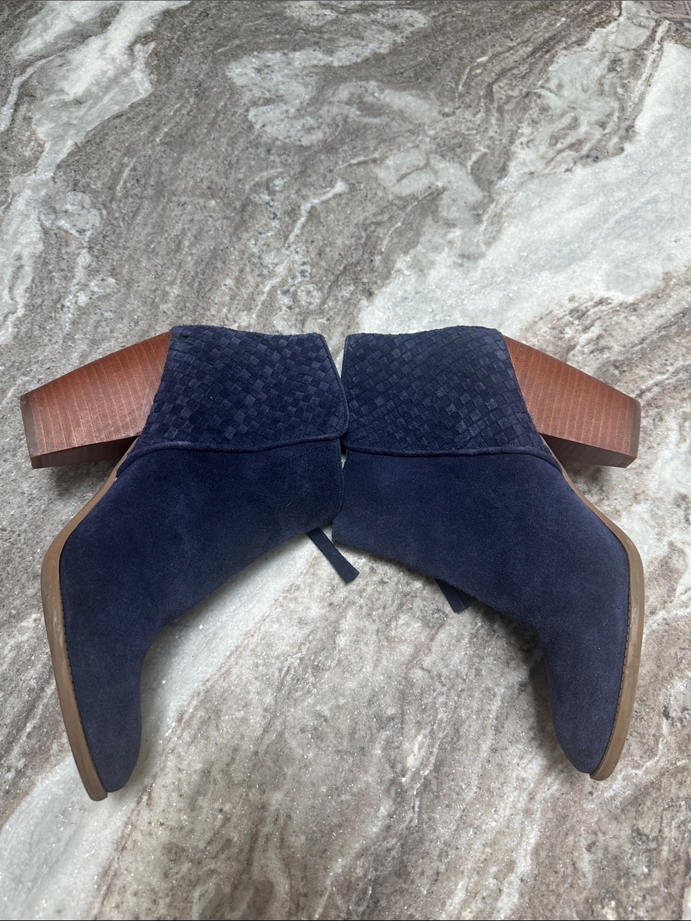 Sole Society Zada Woven Suede Ankle Bootie Boots Blue Boho-Chic Western Sz 8.5